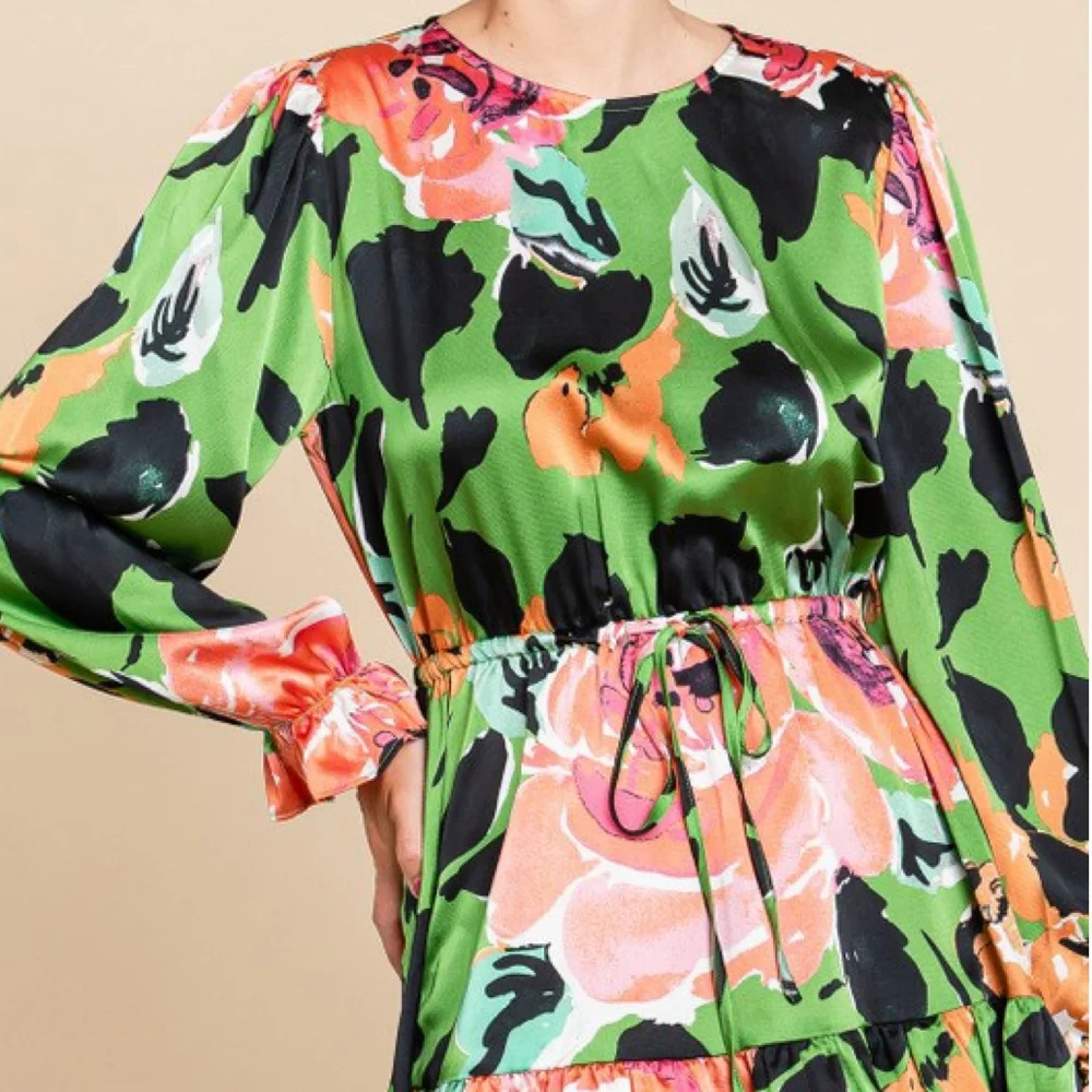 JODIFL Green Floral Long Sleeves Short Dress - Picture 3 of 7